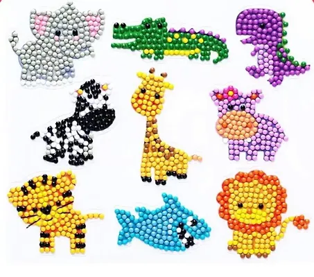 YellowCulttrade; Diamond Painting Stickers Kits for Kids, DIY 5D Diamond Art Mosaic Stickers by Numbers Kits - 9 Pieces [Strong  Cute Animals Theme]