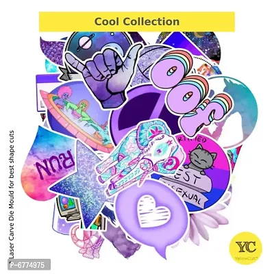 YellowCult Cool Psychedelic Theme Stickers, Music Festival, Colors  Peace Related Vinyl Stickers Pack for Art, Laptop, MacBook, Car, Guitar [50 Random No-Duplicate Waterproof Stickers - PSY Purple]-thumb3