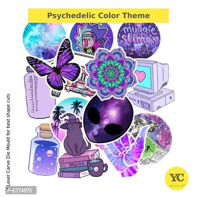YellowCult Cool Psychedelic Theme Stickers, Music Festival, Colors  Peace Related Vinyl Stickers Pack for Art, Laptop, MacBook, Car, Guitar [50 Random No-Duplicate Waterproof Stickers - PSY Purple]-thumb4