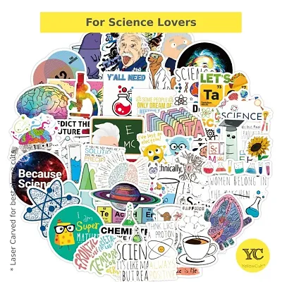 YellowCult 50 Science Concepts Stickers, Nerdy, Educational  Trending Humor Vinyl Sticker, No-Duplicate Stickers Pack Fashion Labels, Laptop, MacBook [Waterproof Random Stickers - Science Concept]