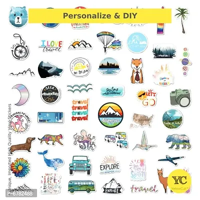 YellowCult 50 No-Duplicate VSCO Stickers Pack Fashion Labels, Traveller Girls Sticker for Art, Laptop, MacBook, Car, Skate Board, Luggage, Cup, Mobile [50 Waterproof VSCO Stickers - Explorer Theme]-thumb3