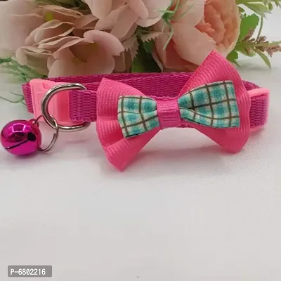Breakaway Cat Collar with Cute Bow Tie and Bell, Contrasting Colored  Neat Bow, 1 Kitty Safety Collar - Pink-thumb0