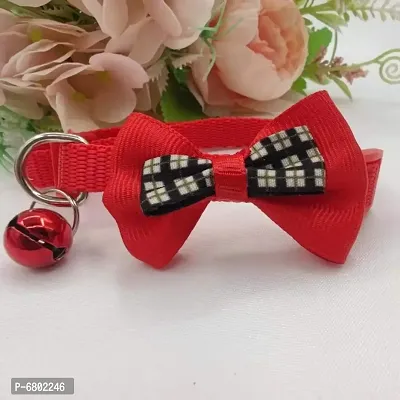 Breakaway Cat Collar with Contrast Coloured Bow Tie and Bell, Cute  Neat Bow, 1 Kitty Safety Collar - Red-thumb0