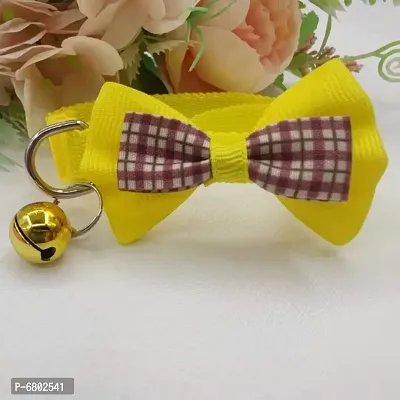 Breakaway Cat Collar with Contrast Coloured Bow Tie and Bell, Cute  Neat Bow, 1 Kitty Safety Collar - Yellow-thumb0