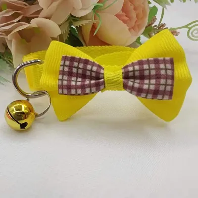 Breakaway Cat Collar with Contrast Coloured Bow Tie and Bell, Cute  Neat Bow, 1 Kitty Safety Collar - Yellow