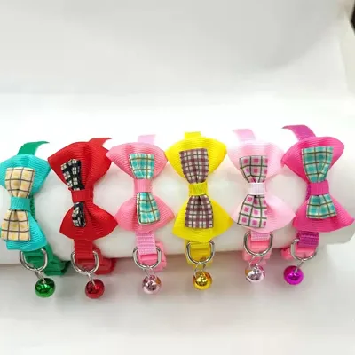 2 Breakaway Cat Collar with Contrast Coloured Bow Tie and Bell, Cute  Neat Bow, 2 Kitty Safety Collar [2 Random Colors]