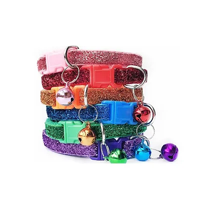 3 Pieces Cat Collars -Exotic Sparkling Design, with Bell, Adjustable Strap, and Safety Release Buckle [Modern Design for Your Cute Cats, Puppies  Small Dogs- 3 Collars - Pink  Blue]