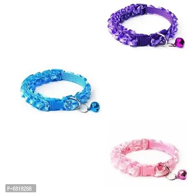 3 Pieces Cat Collars - Unique Frill Design, with Bell, Adjustable Strap, and Safety Release Buckle [Modern Design for Your Cute Cats, Puppies  Small Dogs- Exotic Pink, Blue  Purple]-thumb0