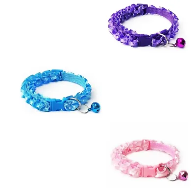 3 Pieces Cat Collars - Unique Frill Design, with Bell, Adjustable Strap, and Safety Release Buckle [Modern Design for Your Cute Cats, Puppies  Small Dogs- Exotic Pink, Blue  Purple]