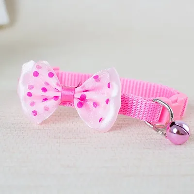 1pcs classic pink bow cat coller with bell Dog  Cat Break Away Collar