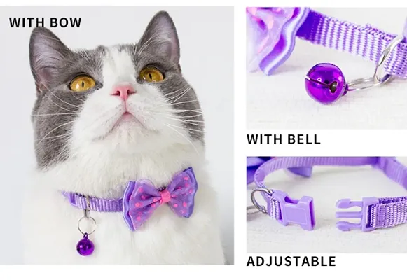 1pcs purple classic Bow Cat collar with Bell Adjustable Strap  Safety Release Buckle for Cats, Puppies  Small Dogs