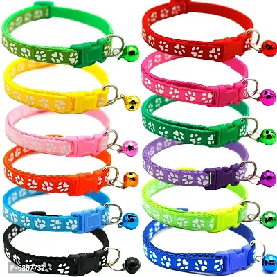 1 Piece random Cat Collars - Paw Print Design, with Bell, Adjustable Strap, and Safety Release Buckle [option now choose your favourite color text msg]-thumb0