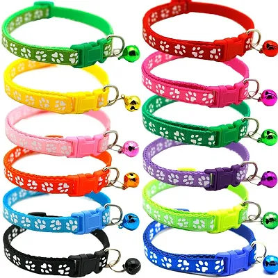 1 Piece random Cat Collars - Paw Print Design, with Bell, Adjustable Strap, and Safety Release Buckle [option now choose your favourite color text msg]