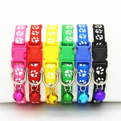 1 Piece random Cat Collars - Paw Print Design, with Bell, Adjustable Strap, and Safety Release Buckle [option now choose your favourite color text msg]