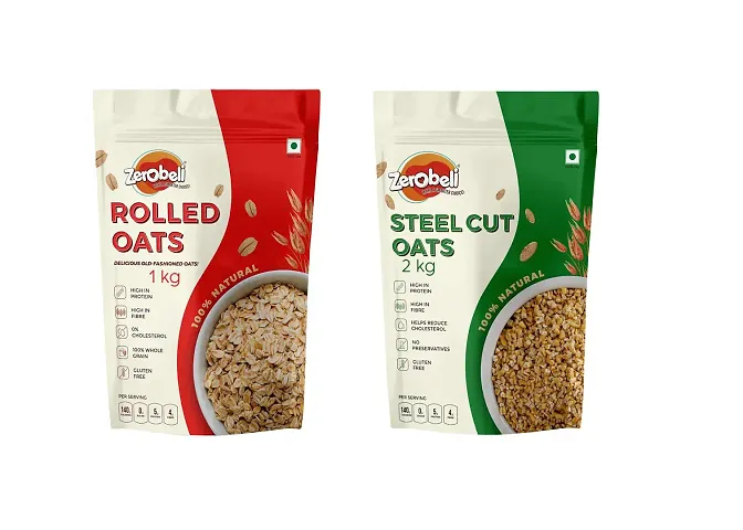 Rolled Oats 1 Kg and Steel Cut Oats 1 Kg Pack of 2