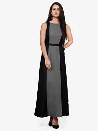 V&M Black Crepe Color Blocked Boat Neck Sleeveless Maxi Dress with Fabric Belt (VM23) (VM24) (VM55)(VM293) (Grey, X-Large)-thumb1