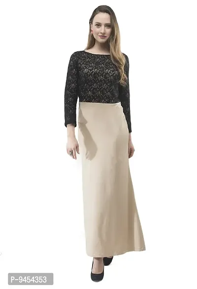 V&M Women's Lace Beige-Black Full Sleeves Fishcut Maxi Dress-thumb2