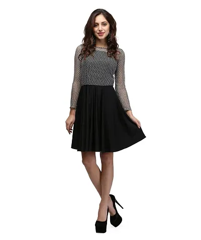 VM Solid Flared Full Sleeves Knee Length Dress