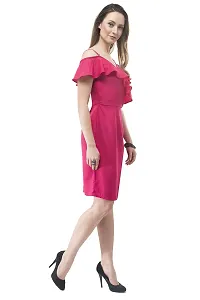 V&M Pink Color Spaghetti Strap V-Neck Summer Frilled Shift Dress for Women (vm130)-thumb2