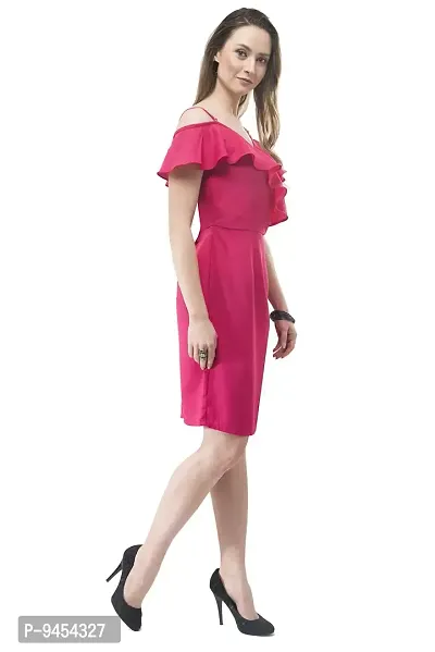 V&M Pink Color Spaghetti Strap V-Neck Summer Frilled Shift Dress for Women (vm130)-thumb3