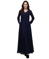 V&M Solid/Plain Women's Full Sleeves V-Neck Indo Western Flared Gown with Pockets (vm77) (vm78)-thumb1