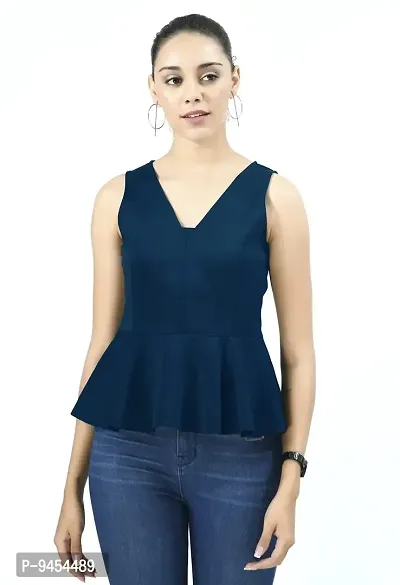 V&M Party Solid Women Sleeveless top (X-Small, Teal Bule)