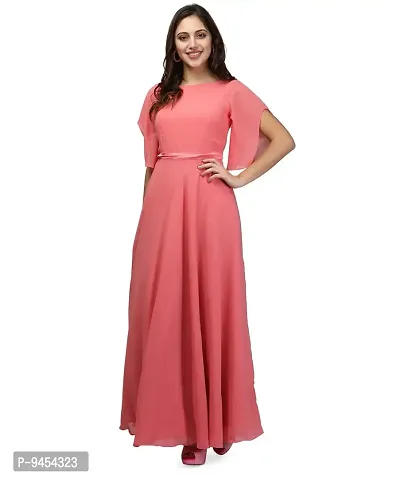 V&M Solid/Plain Women's Designer Bell Sleeves Flared Princess Cut Floor Length Long Gown Dress, Comes with a Fabric Belt (vm71) (vm72)