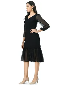 V&M Women's Gathered Knee Length Dress (XX-Large, Black)-thumb1