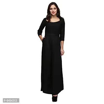 V&M Black Lace Square Designer Neck 3/4 Sleeves One Pocket On Right Side Maxi Dress, Come with Fabric Belt (vm67)-thumb0