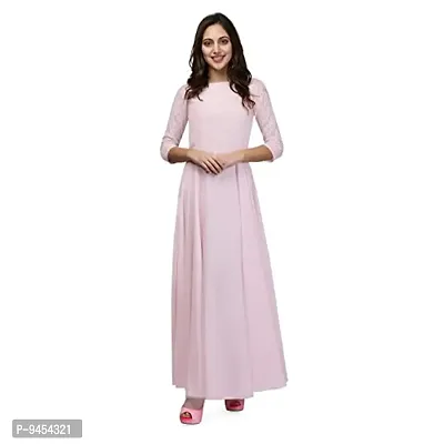 V&M Light Baby Pink Color Lace Boat Neck 3/4 Sleeve French Crepe Floor Length Gown for Women (vm70)-thumb0