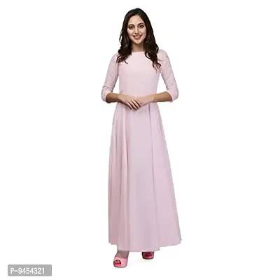 V&M Light Baby Pink Color Lace Boat Neck 3/4 Sleeve French Crepe Floor Length Gown for Women (vm70)