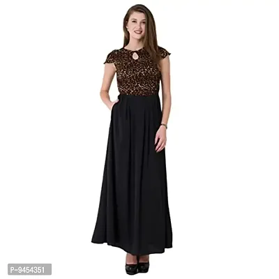 V&M Animal Printed Cap Sleeves Elasticated Waist Pleated Long Maxi Dress with One Pocket for Women (vm105)-thumb0