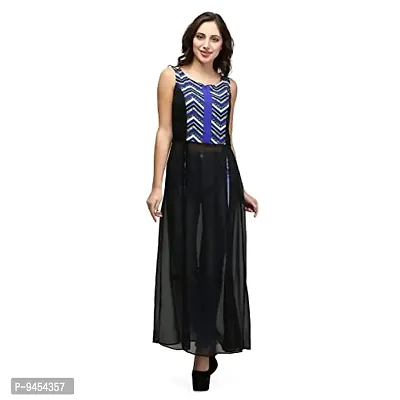 V&M Women Black Summer Casual Scoop Neck Sleeveless Solid Color Front Split Maxi Tunic Top Dress with Front Zipper (vm34)