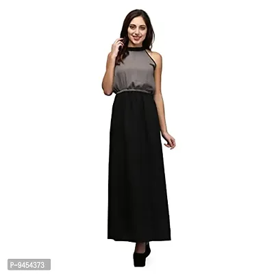 V&M Grey - Black Small Polka Printed Elasticated Waist Blouson Long Maxi Dress (vm56)-thumb0