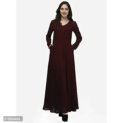 V&M Solid/Plain Women's Full Sleeves V-Neck Indo Western Flared Gown with Pockets (vm77) (vm78)
