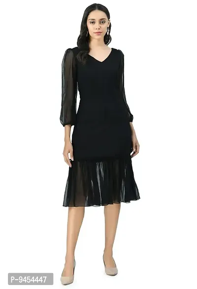 V&M Women's Gathered Knee Length Dress (XX-Large, Black)-thumb0