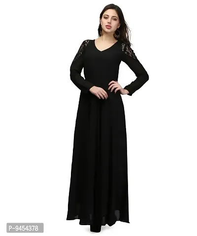 V&M Solid/Plain Women's Full Sleeves V-Neck Indo Western Flared Gown with Pockets (vm77) (vm78)-thumb0