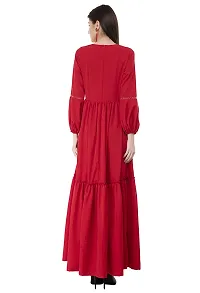 V&M Solid Color Crepe V-Neck Gathered Bishop Sleeve Long Boho Maxi Dress for Women-thumb4