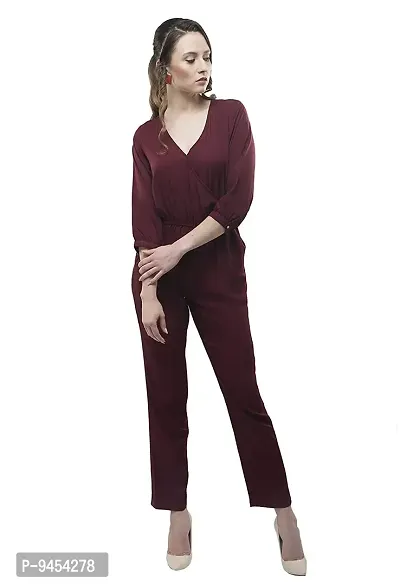 V&M Solid Color Wrap Design V-Neck Formal 3/4 Sleeves Jumpsuit for Women