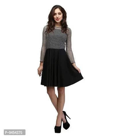 V&M Women's Black-White Lace Flared Full Sleeves Short Dress (vm49)-thumb0
