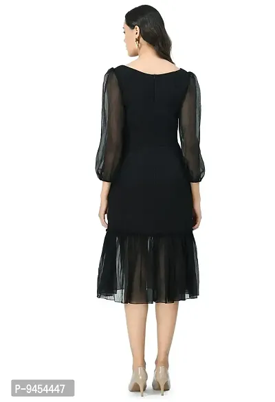 V&M Women's Gathered Knee Length Dress (XX-Large, Black)-thumb4
