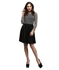 V&M Women's Black-White Lace Flared Full Sleeves Knee Length Dress (vm49)-thumb3