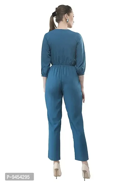 V&M Solid Color Wrap Design V-Neck Formal 3/4 Sleeves Jumpsuit for Women-thumb4