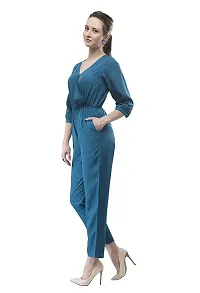 V&M Solid Color Wrap Design V-Neck Formal 3/4 Sleeves Jumpsuit for Women-thumb1