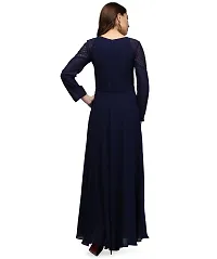 V&M Solid/Plain Women's Full Sleeves V-Neck Indo Western Flared Gown with Pockets (vm77) (vm78)-thumb3