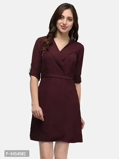 V&M Solid Formal Wrap Dress for Women (X-Small, Brown)-thumb5