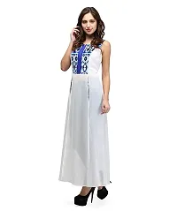 V&M Women White Summer Casual Scoop Neck Sleeveless Solid Color Front Split Maxi Tunic Top Dress with Front Zipper (vm35)-thumb2