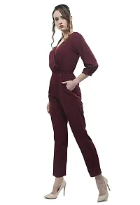 V&M Solid Color Wrap Design V-Neck Formal 3/4 Sleeves Jumpsuit for Women-thumb2