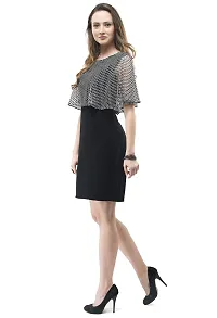 V&M Black and White Lace Cape Sleeve Midi Shift Dress for Women (vm132)-thumb4