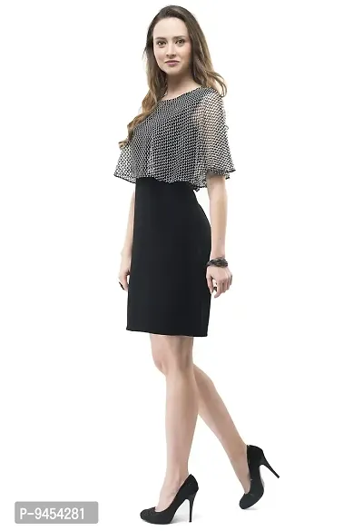V&M Black and White Lace Cape Sleeve Midi Shift Dress for Women (vm132)-thumb5